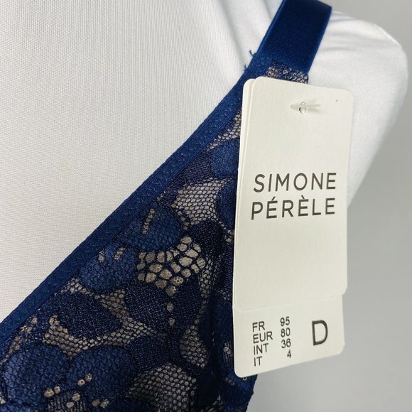 Simone Perele Bra 36D Marguerite Navy Night Blue Underwired Triangle Bra Floral - Picture 10 of 11